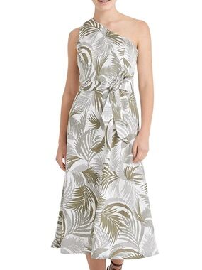 SPORTSCRAFT SETTIA LINEN DRESS ONE-SHOULDER TROPICAL 100% LINEN SIZE 12 NWT
